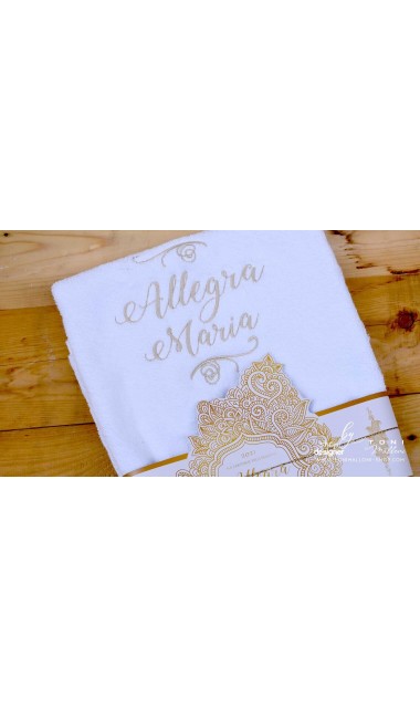 Trusou botez alb cu gold elegant si special cu broderie customizata Boho 14